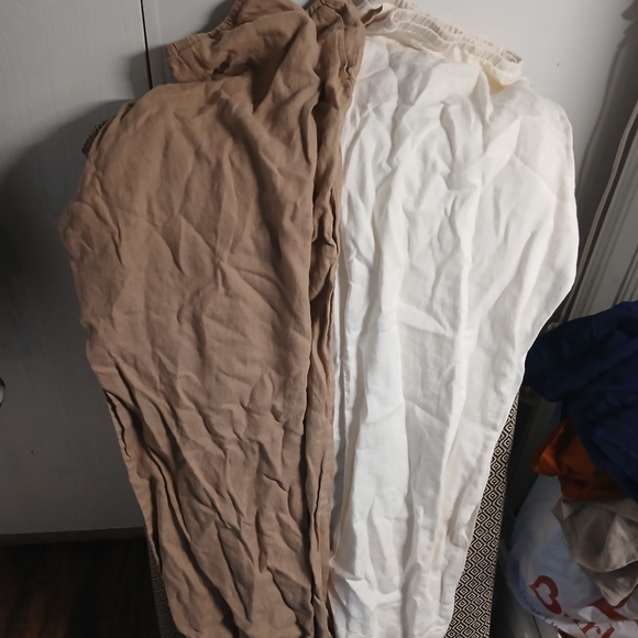 Linen Tan and White Pants Set - Picture 3 of 6